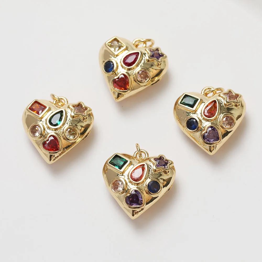 1PCS 14K Gold Plated Colorful Zircon Heart Pendant Color Retention Jewelry Accessories Necklace DIY Making Supplies