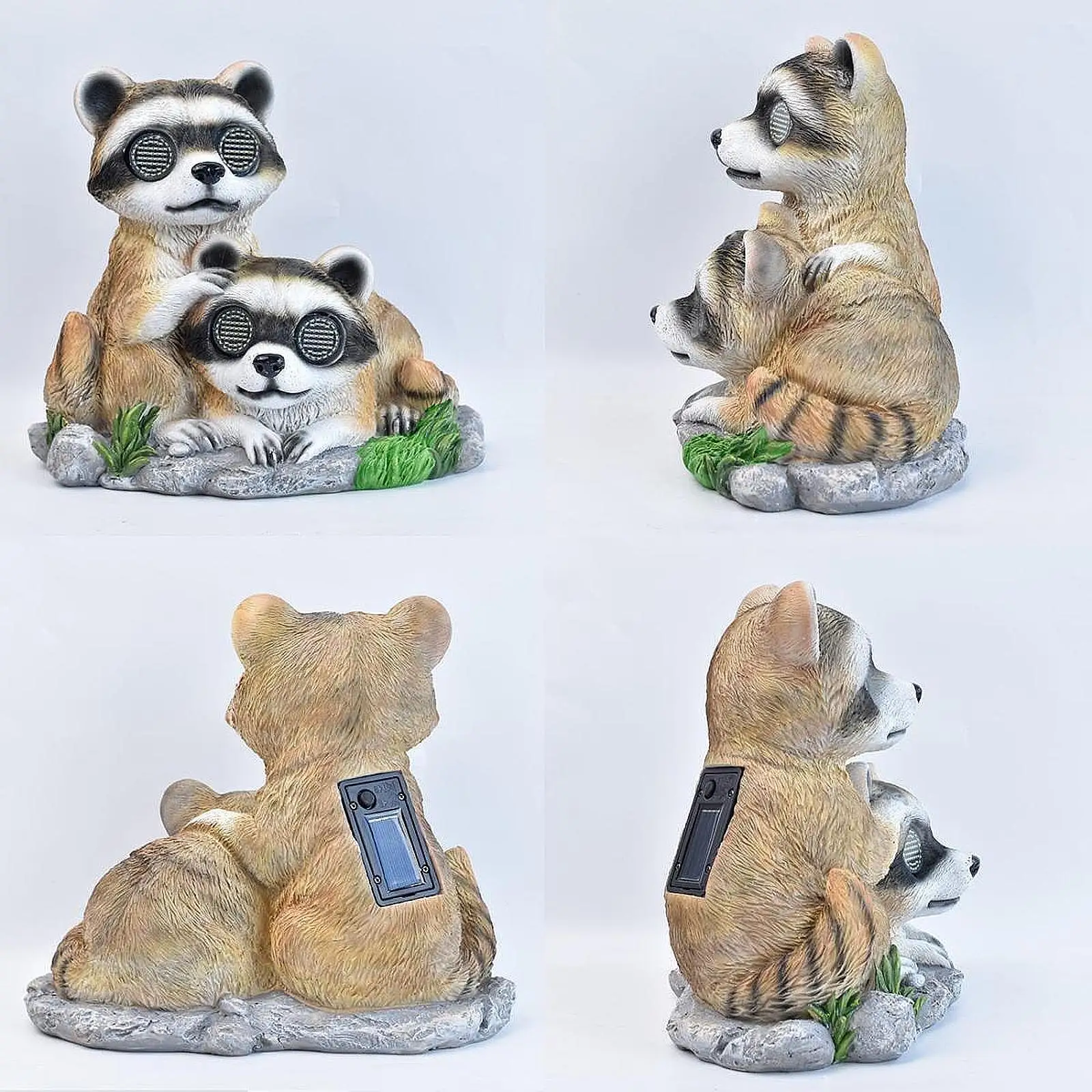 庭の装飾用の動く目を持つ庭のアライグマのライトレジン製置物、屋外彫刻像飾り