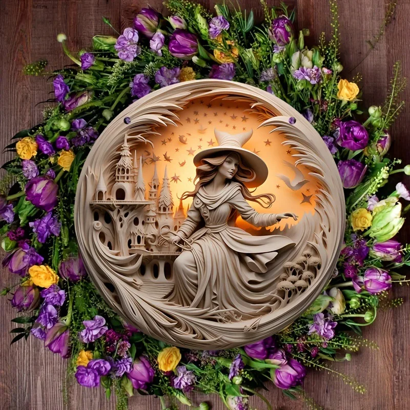 

White manor witch round wall hanging window decoration porch pendant hang tag wreath decoration pendant