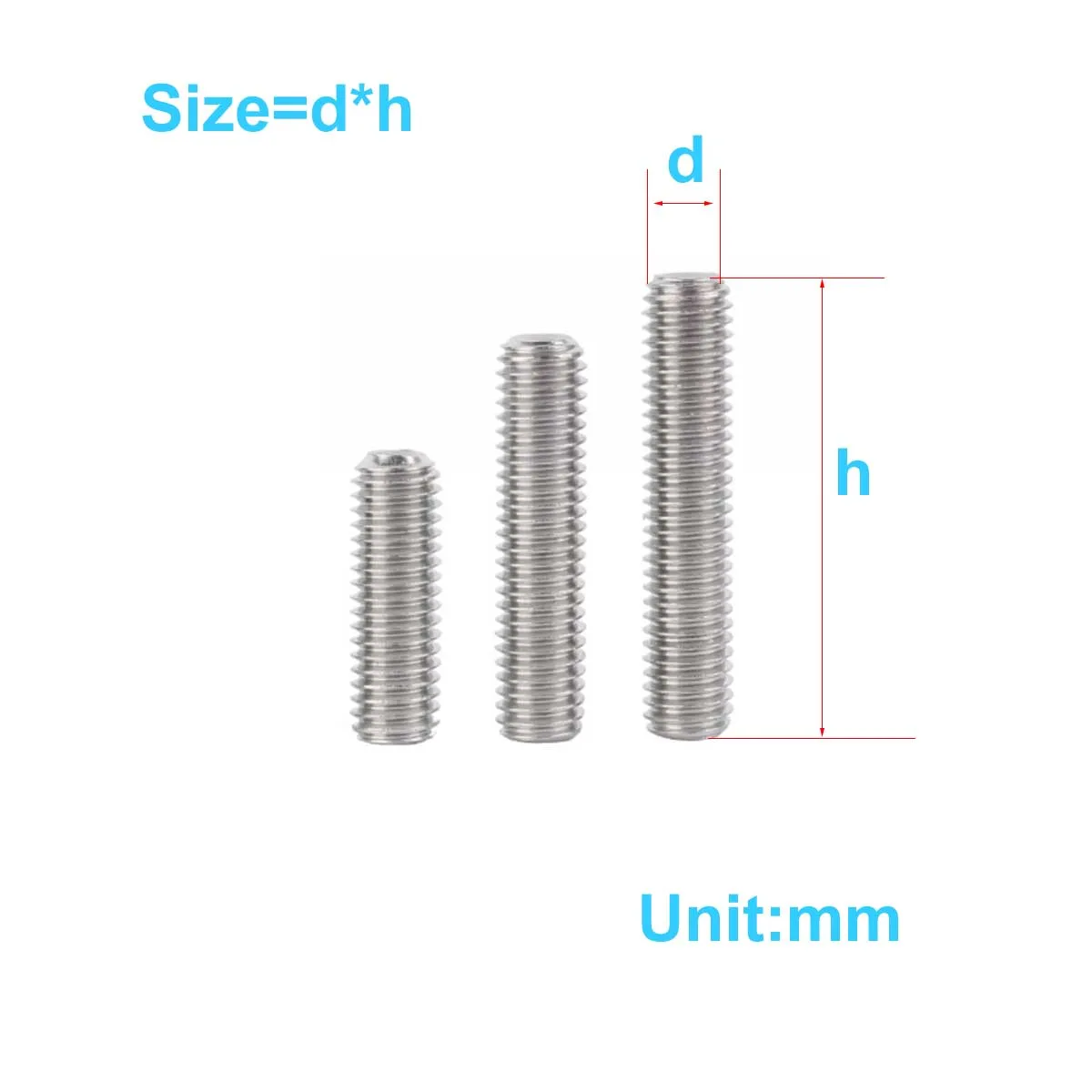 

316 stainless steel internal hexagonal concave end set screw/304 headless screw machine top screw