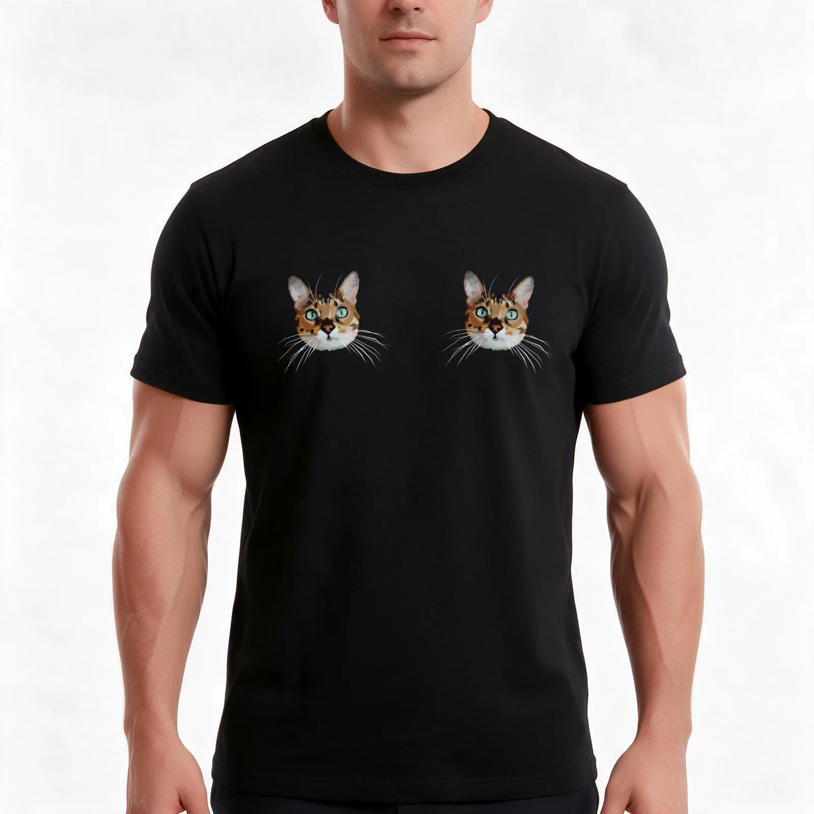 Bengal Cat Face Women T-Shirt, Summer Casual Cotton Tee, Oversized Streetwear Tops, Vintage Graphic Print, Unisex Men Women