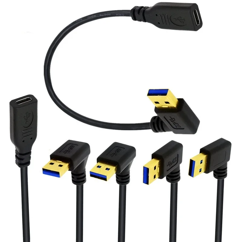 Interfaz chapada en oro 5Gbps USB 3,1 tipo C hembra a ángulo de 90 grados Cable adaptador de puerto USB 3,0 macho para teléfonos Macbook Android