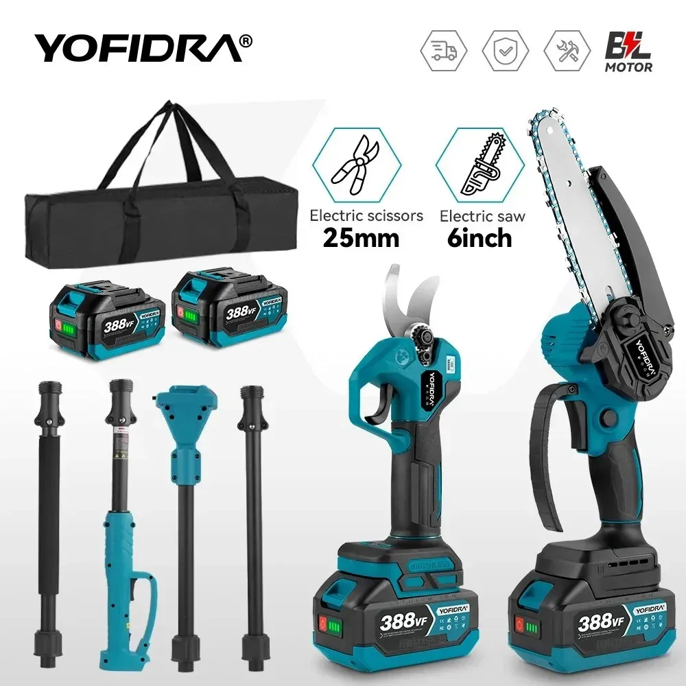 YOFIDRA Brushless Telescopico Palo Motosega Elettrica 3in1 Alta Scalabile Potatore Forbici di Taglio Strumento Per Makita 18V Batteria Spille