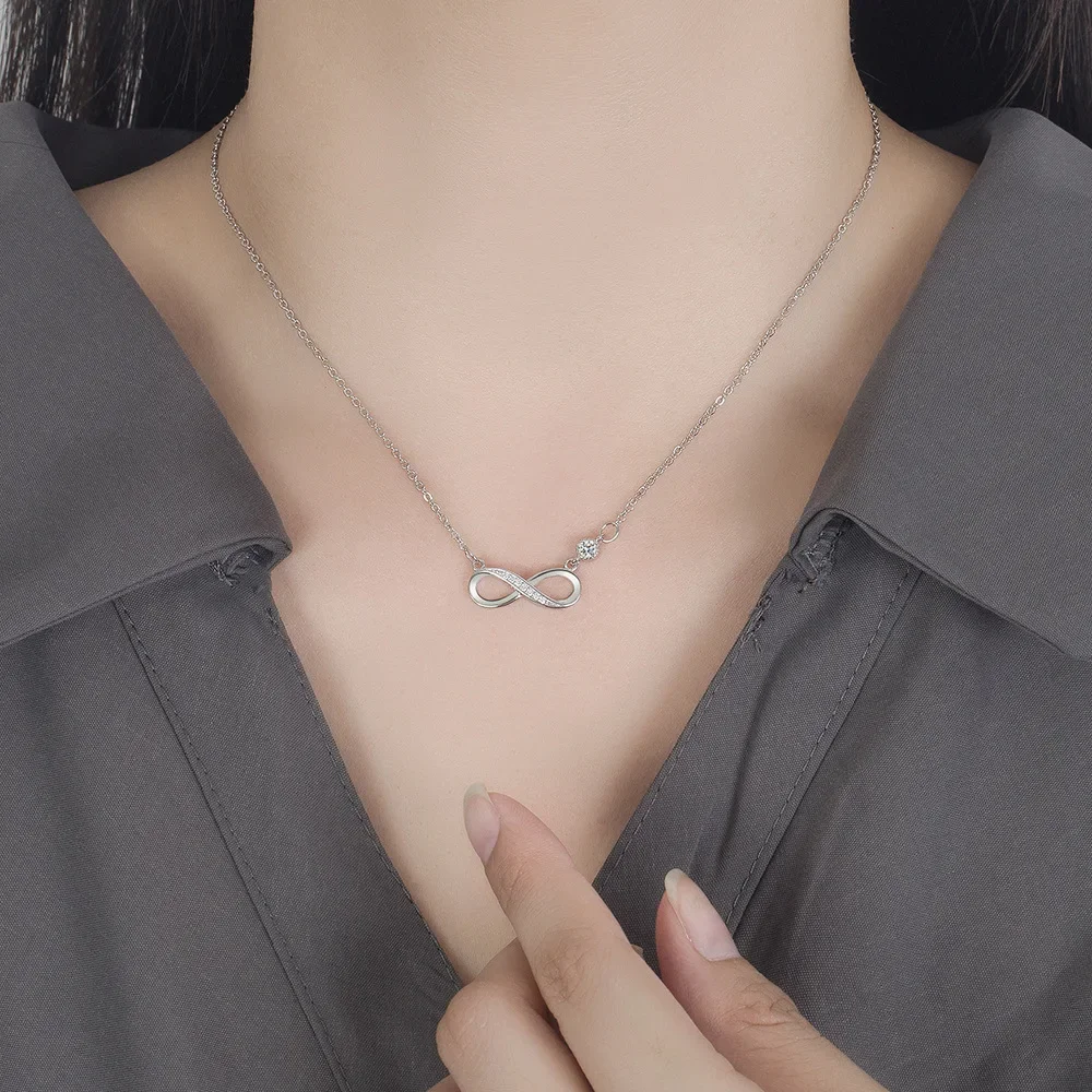 Fashion Female Necklace Sterling Silver color Infinite Love 8-word Pendant Necklace for Women Micro Single Zircon Clavicle Chain