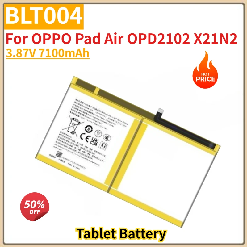 BLT004 Tablet Battery 3.87V 7100mAh for OPPO Pad Air OPD2102 X21N2 Brand New High Quality Replacement Battery