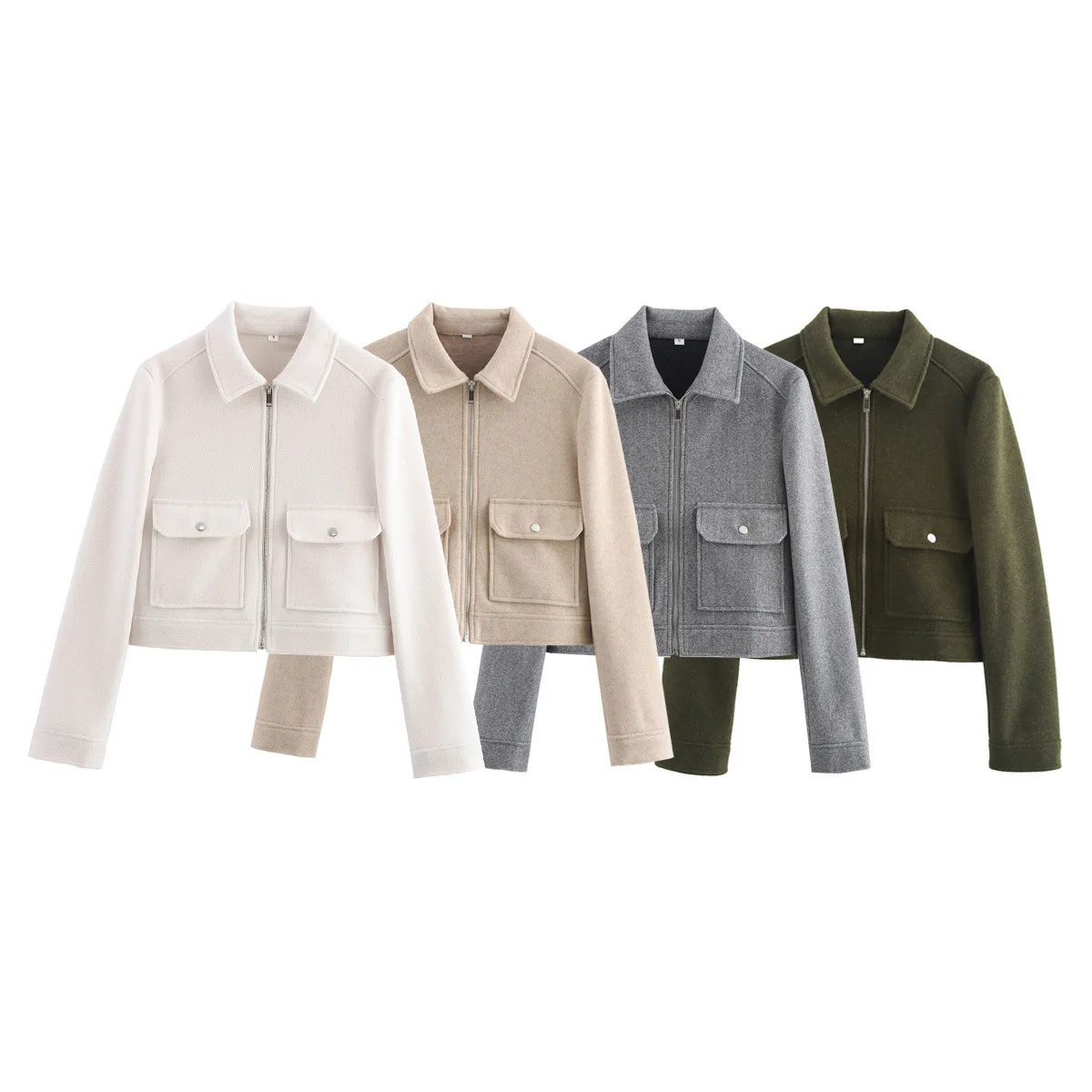 

Autumn Winter Women's Long Sleeved Bomber Jackets Solid Color Lapel Short Solid Color Jacket Women Zipper Baseball Jacket Coat