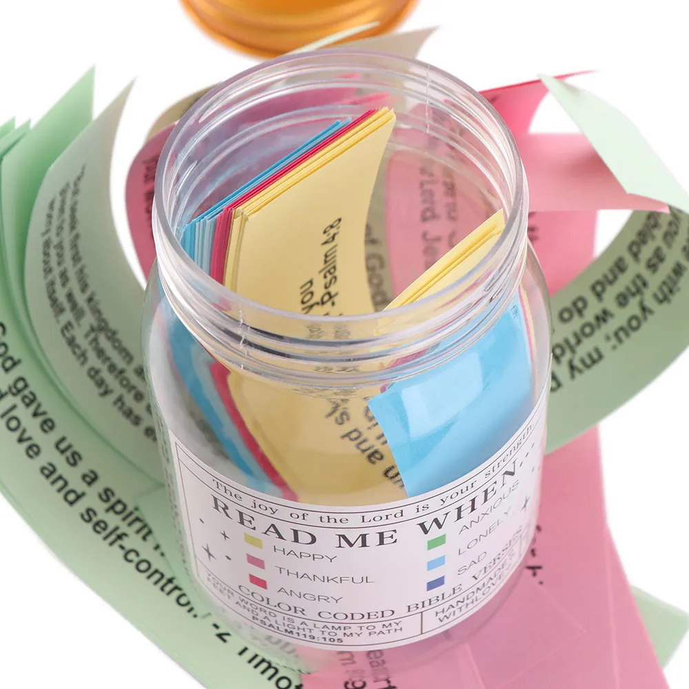Creative Bible Verse Jar Bible Notes Colorful Cards Color Coded Gratitude Jar with Lid Prayer Cards Christian Jar Cards