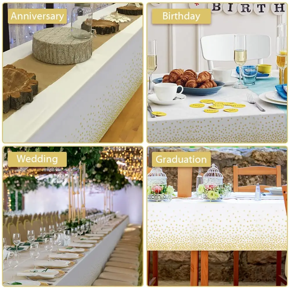 54 "X 108" Witte Plastic Tafelkleed Goud Dot Wegwerp Tafelkleden Witte Tafel Cover Gold Tafelkleden Voor Party Diy decoraties