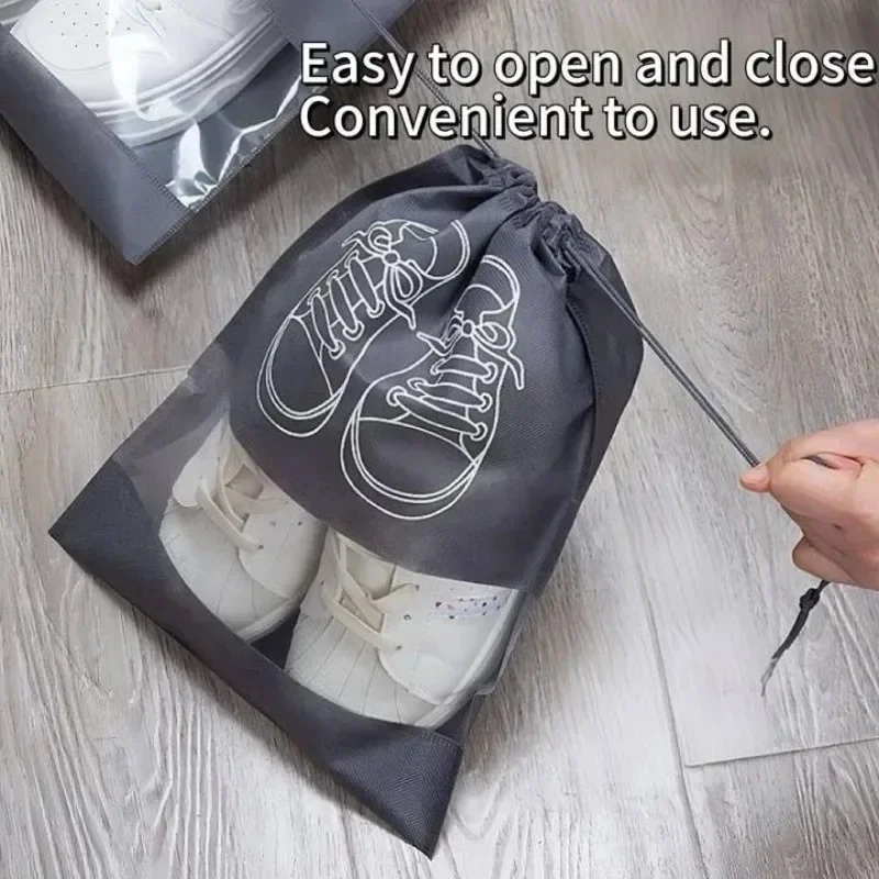 Wiederverwendbare Vlies-Schuh-Aufbewahrungs-Organizer-Taschen, tragbare Reise-Schranktasche, wasserdichte Tasche, Kleidung, transparente Hängetasche – Detail 4