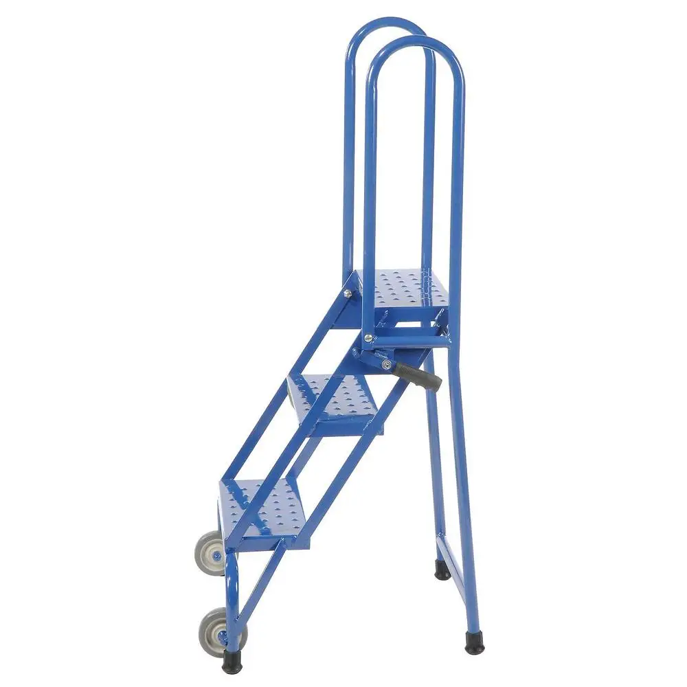 3-Step Slip Resistant Folding Ladder 350lb Capacity Compact Storage Alloy Steel Handrails