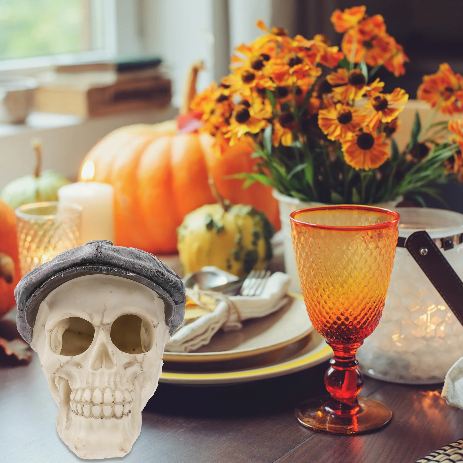 

Decorations Hat Skull Stylus Horror Dining Table Head Ornament Halloween Resin Man