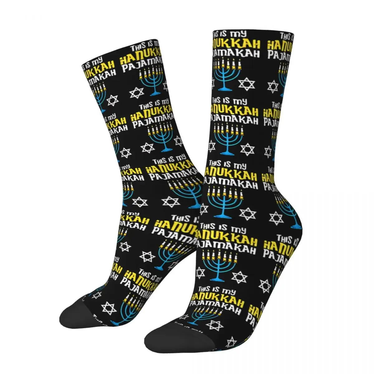 Retro This Is My Hanukkah Pajamakah Menorah Chanukah Men's Socks Hanukkah Menorah Pattern Unisex Printed Crazy Crew Sock Gift