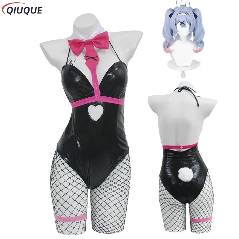 

Rabbit Hole Bunny Girl Costume Wig Women Elastic Leather Fabric Sexy Cosplay Bunny Suit Black Jumpsuits