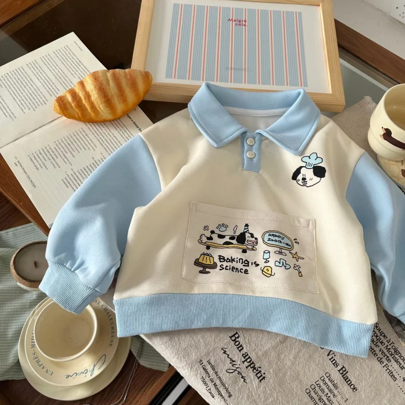 Spot GoodsQY255312Boy's hoody2025خريف جديد جيب طباعة بدوره إلى أسفل طوق المرقعة راجلان