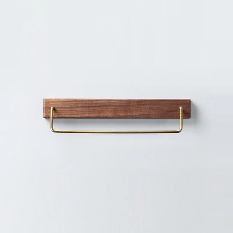 Black Walnut Wood Towel Rack Wall Mounted Retro Towel Bar Wooden Towel Holder 30cm Towel Rail Brass Hooks for Bathroom Kitchen