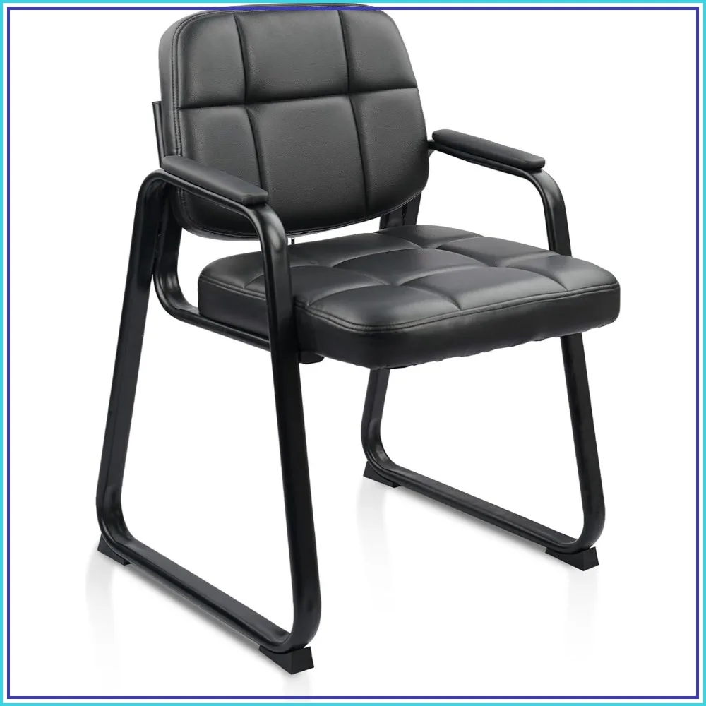 CLATINA Guest Chair Bonded Leather Padded Armrest Office Reception Sled Base Black