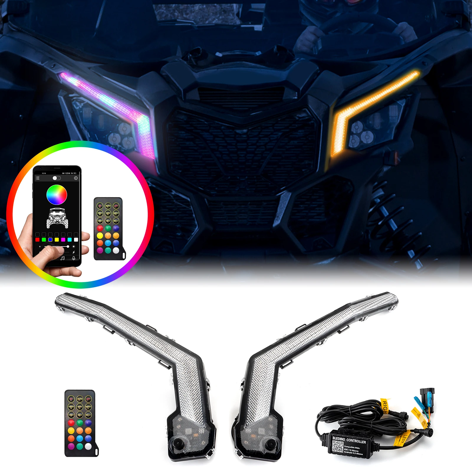 

UTV RGB Front Turn Signal LED Light Fang Lights Kit Signature Lamp for 2017-2024 Can Am Maverick X3/X3 Max/XDS/XRS Accessories