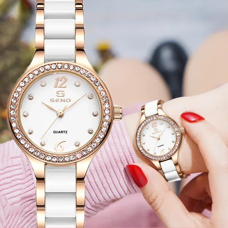 

Women Diamond Set Ceramic Watch for Women Fashionable Waterproof Quartz Watch