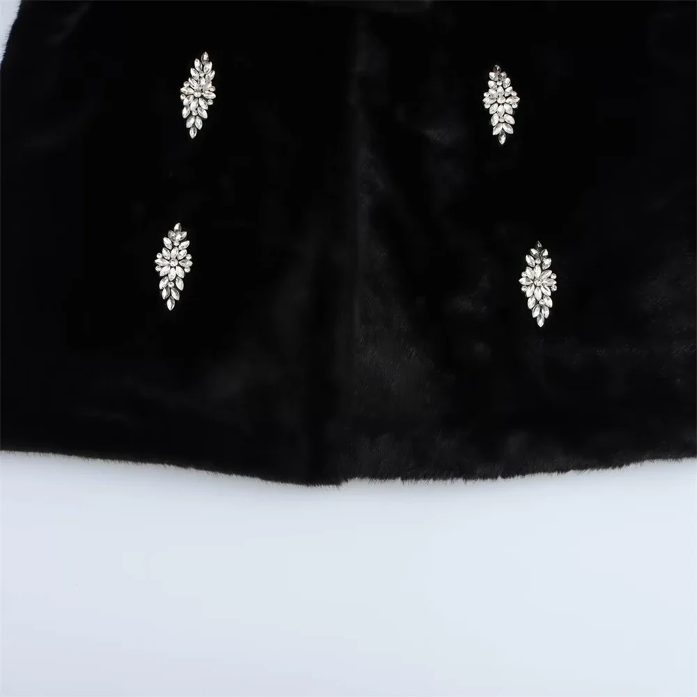 المرأة مجوهرات بلون مطعمة الفراء الاصطناعي جولة الرقبة طويلة الأكمام معطف شتاء جديد معطف الفرو الدافئ #4