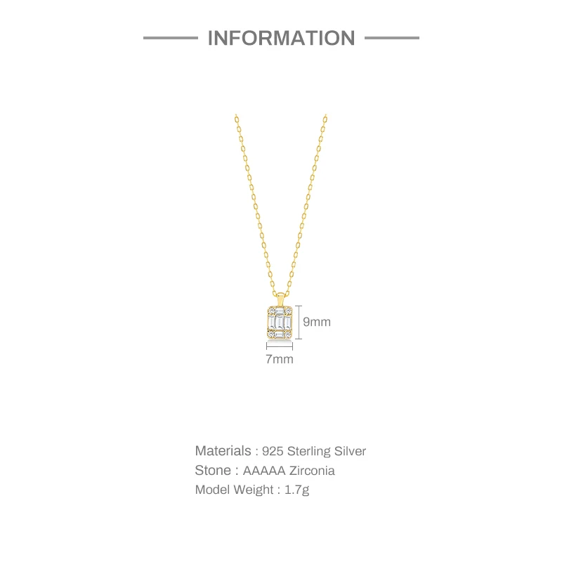 AIDE S925 Silver White Square Zircon Pendant Clavicle Necklace for Women Wedding Gold Chains Jewelry Gifts Accessories Collares