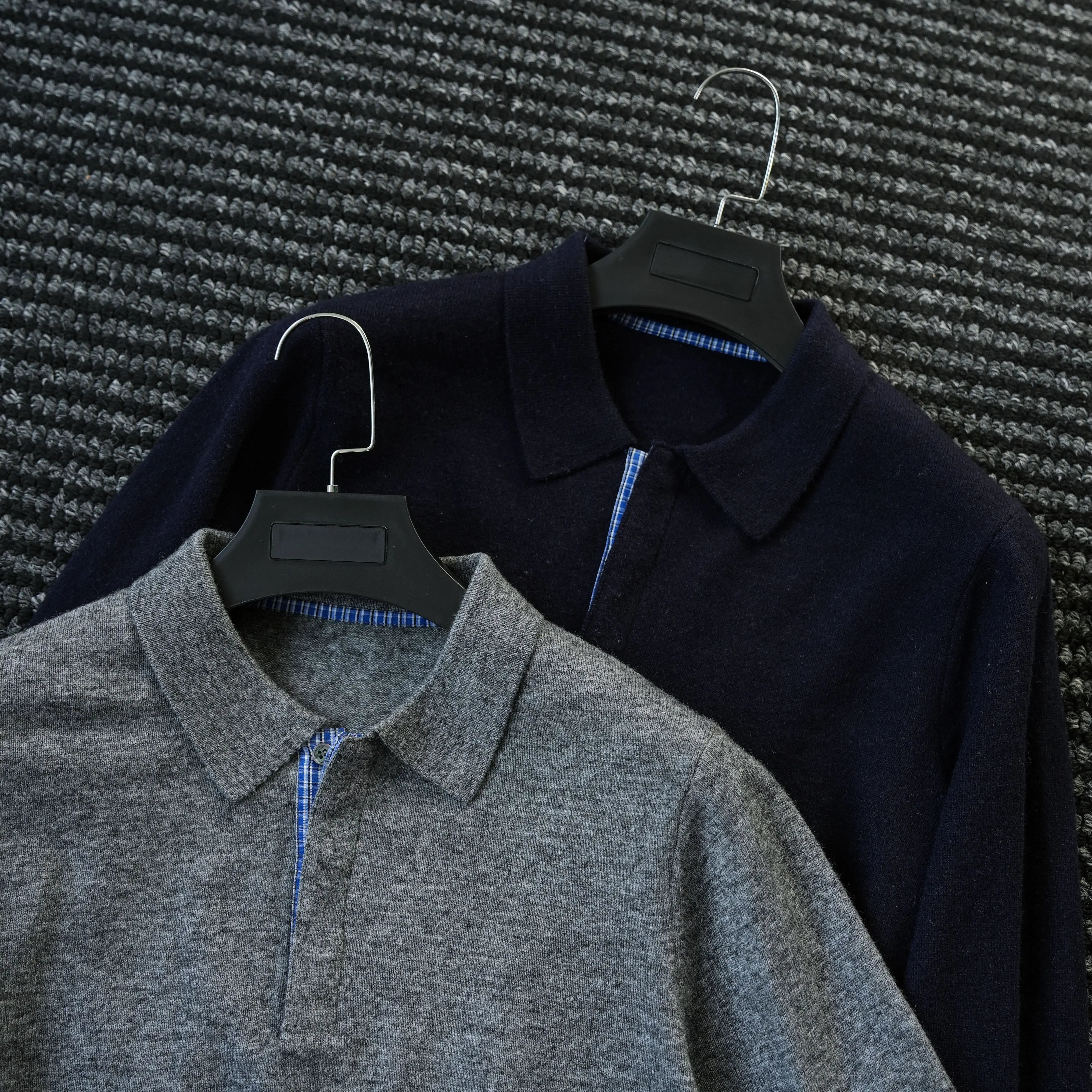 

Early autumn haute couture old money wool knitted POLO shirt men and gentlemen retro high-density bottoming sweater tide