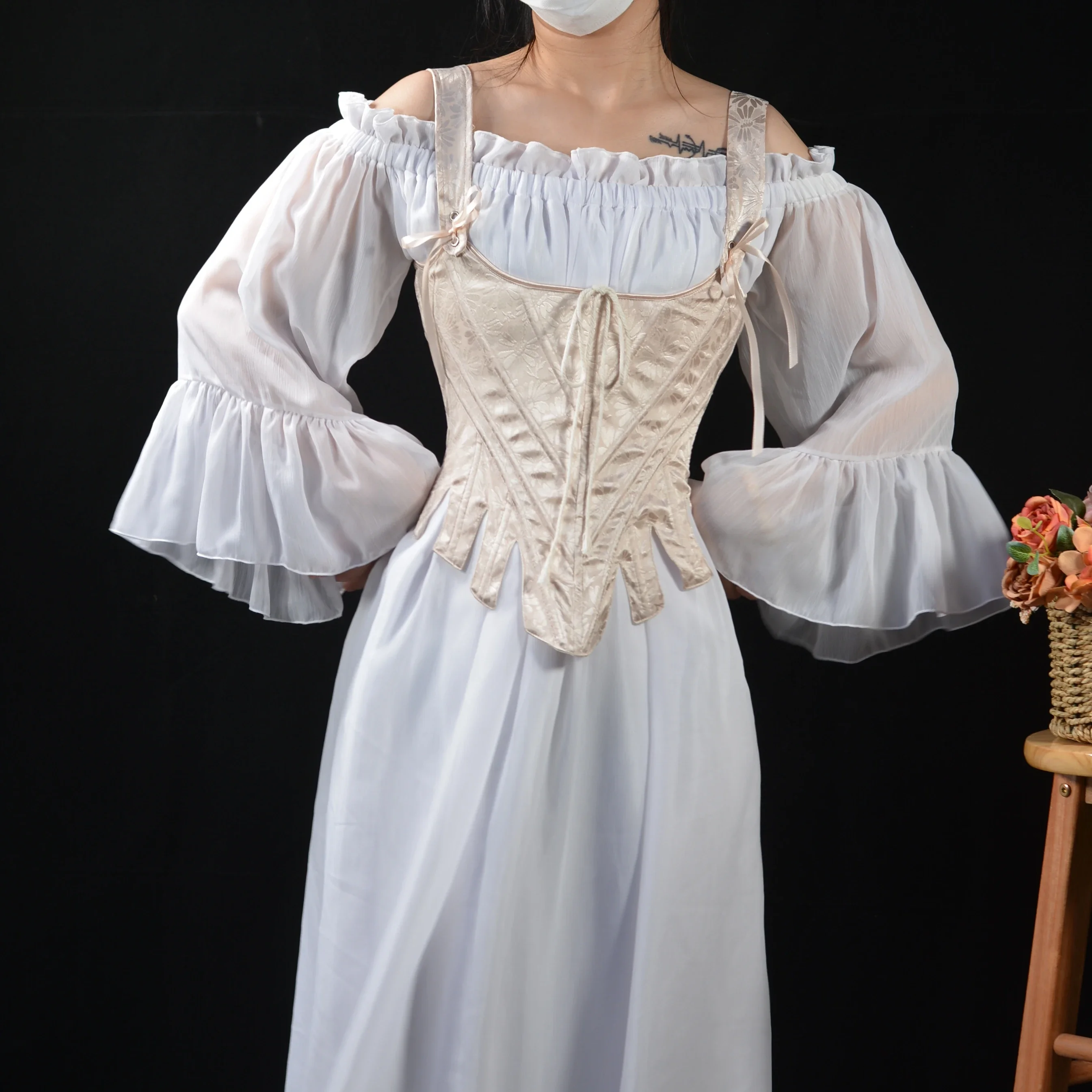 

Women Corset Floral Print Satin Overbust Bustier Shaping Waist Tops Vintage Palace Bodice Stage Costumes