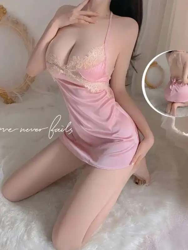 Ijs Zijde Hollow Out Nachtjapon Vrouwen Sexy Verleiding Kant Nacht Jurk Vrouwelijke Schoonheid Terug Bandage Nachtkleding Jarretel Jurk CFG3