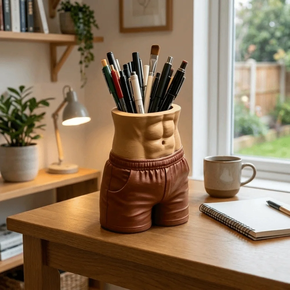 3D Printed Abdominal Muscle Pen Holder Decorative Plastic Desk Organizer Unique Muscle Torso Desktop Storage Ornaments