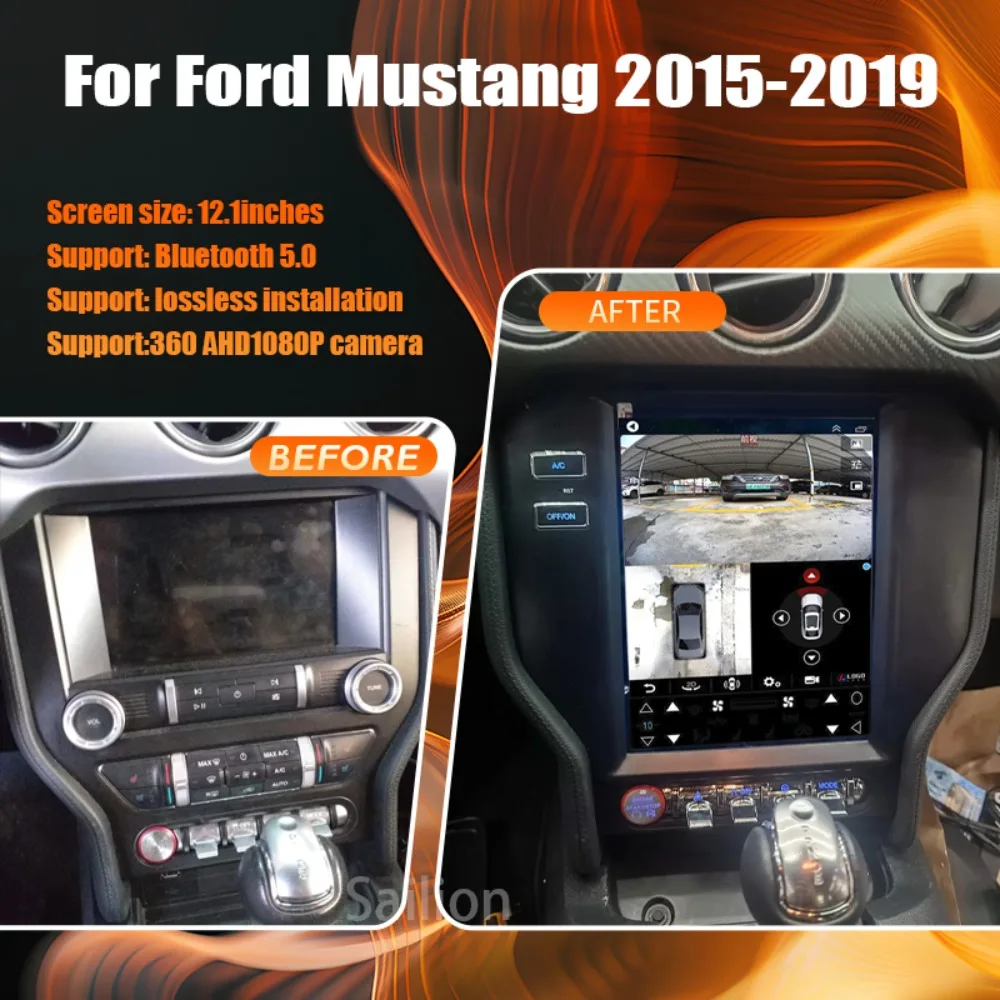 Android 14 For Ford Mustang 2015-2019 Car Radio Automotive Multimedia Tesla Style Carplay Auto Bluetooth 4G WIFI GPS Navigation