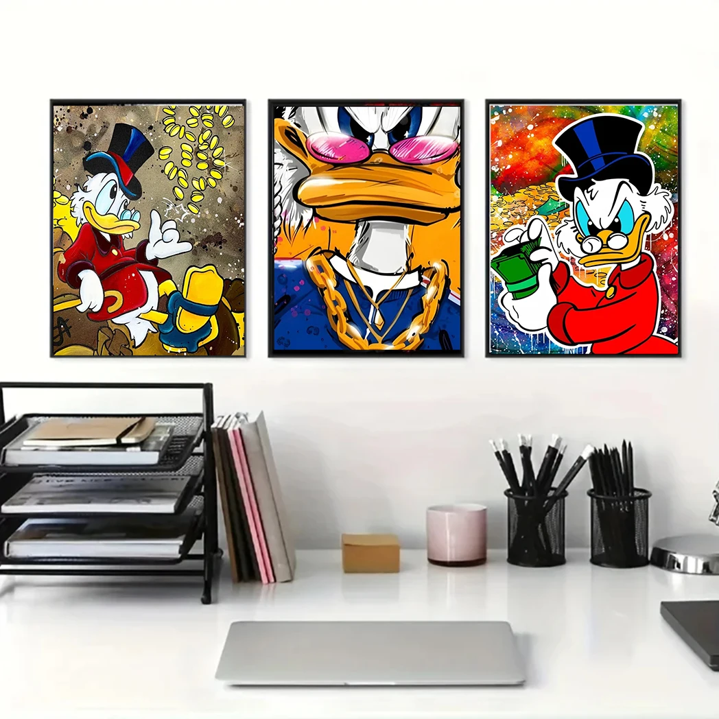 MINISO Disney Donald Duck Canvas Graffiti Pop Art Print Wall Art Poster Living Room Decor Kids Room Picture Print Artwork