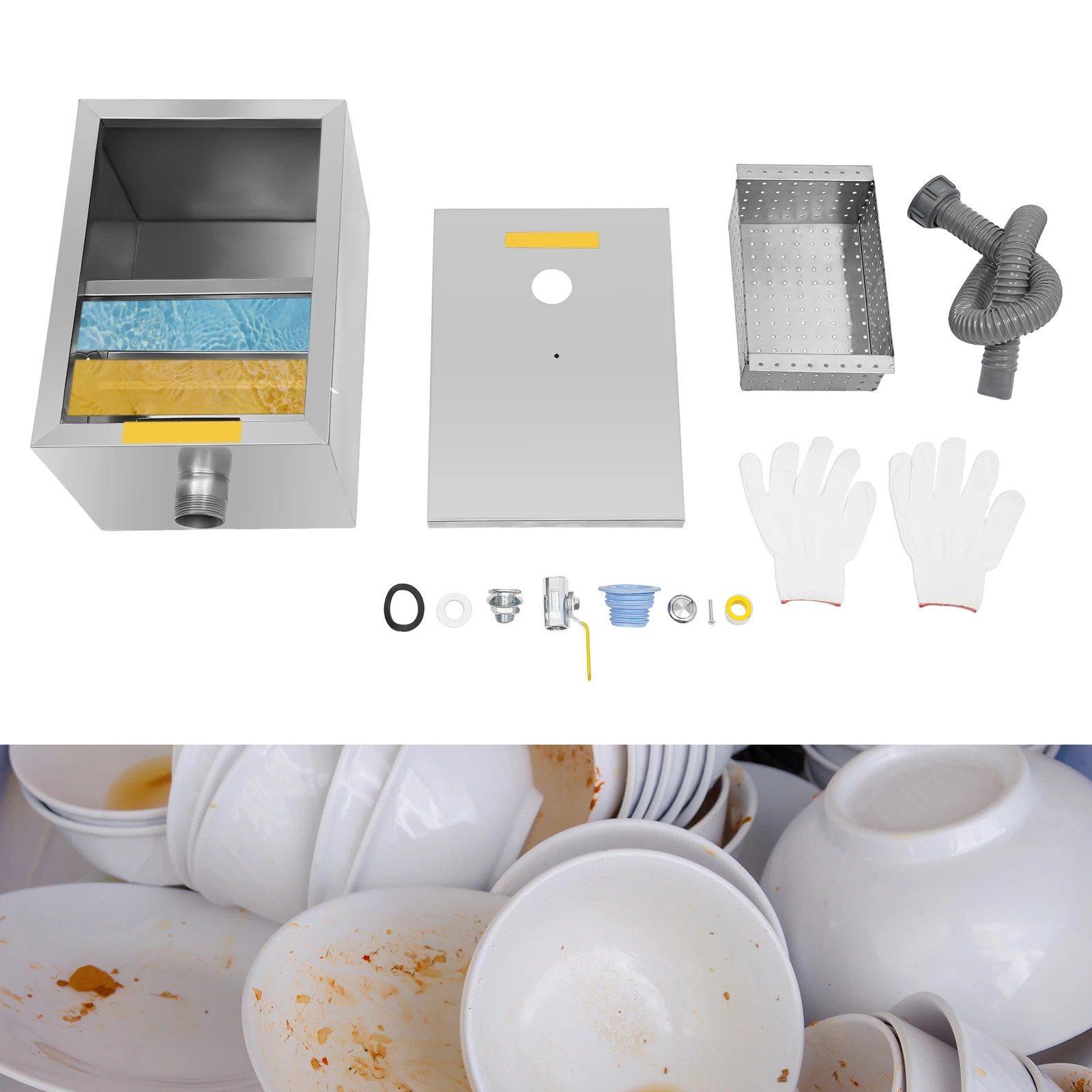 18-20L 35*25*23cm Oil Water Interceptor Grease Trap Waste Water Treatment Tool Kit for Restaurant Kitchen