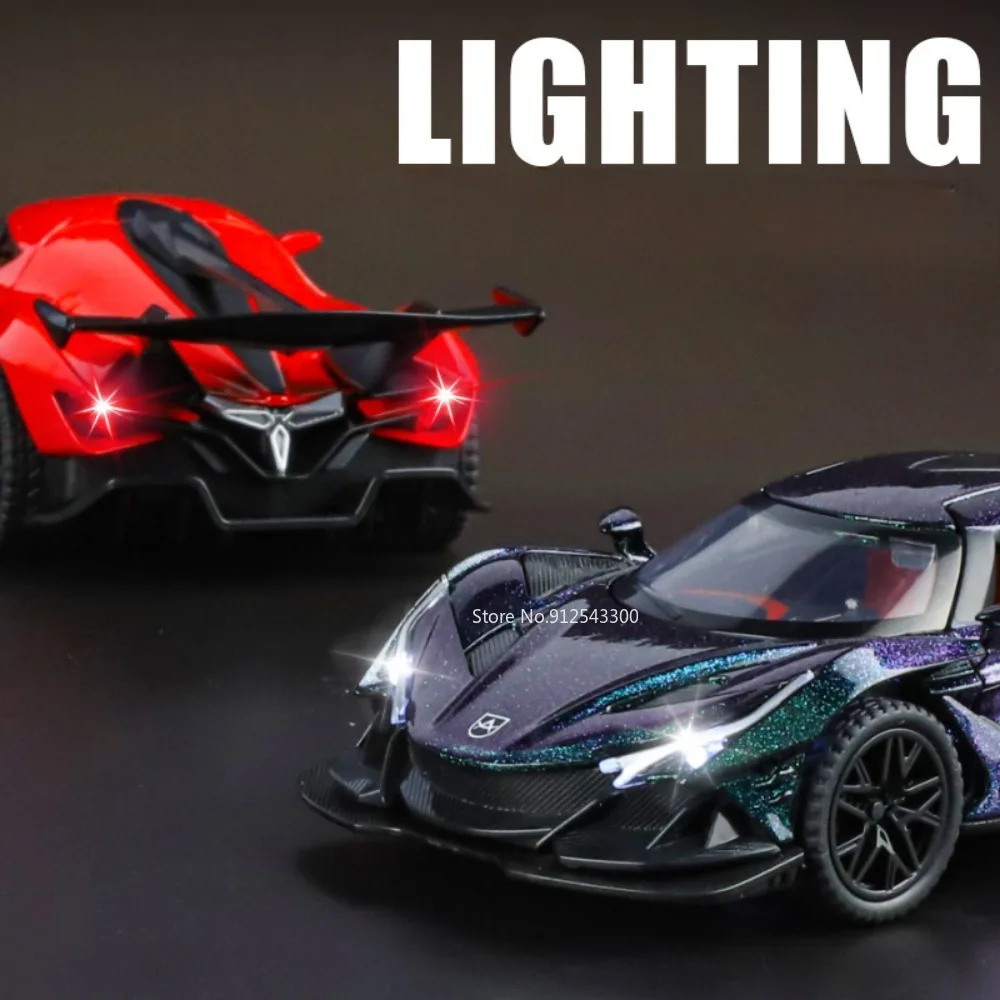 Modelo de coche de carreras Apollo IE 1:32, juguete con luz musical, súper puertas de coche abiertas, modelos de vehículos fundidos a presión de Metal para niños, el mejor regalo