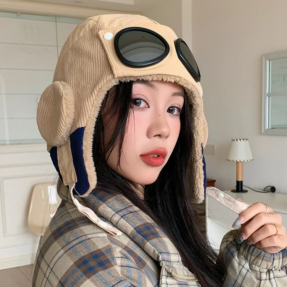 Casual Windproof Winter Pilot Hat With Goggles Anti Fog Beanie Warm Ski Hat Ear Protection Warm Cycling Lei Feng Hat Outdoor