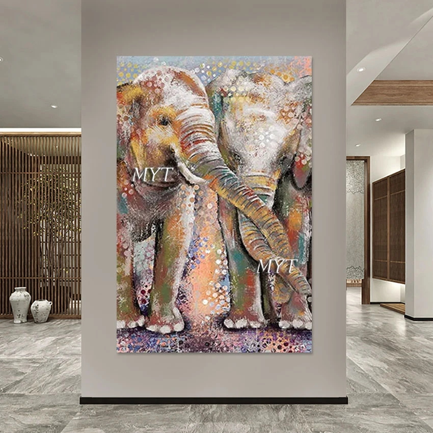 High Quality Two Elephants Animal Paintings Wall Picture For Bedroom Hand-painted Modern Art Canvas China Imports Home Decor