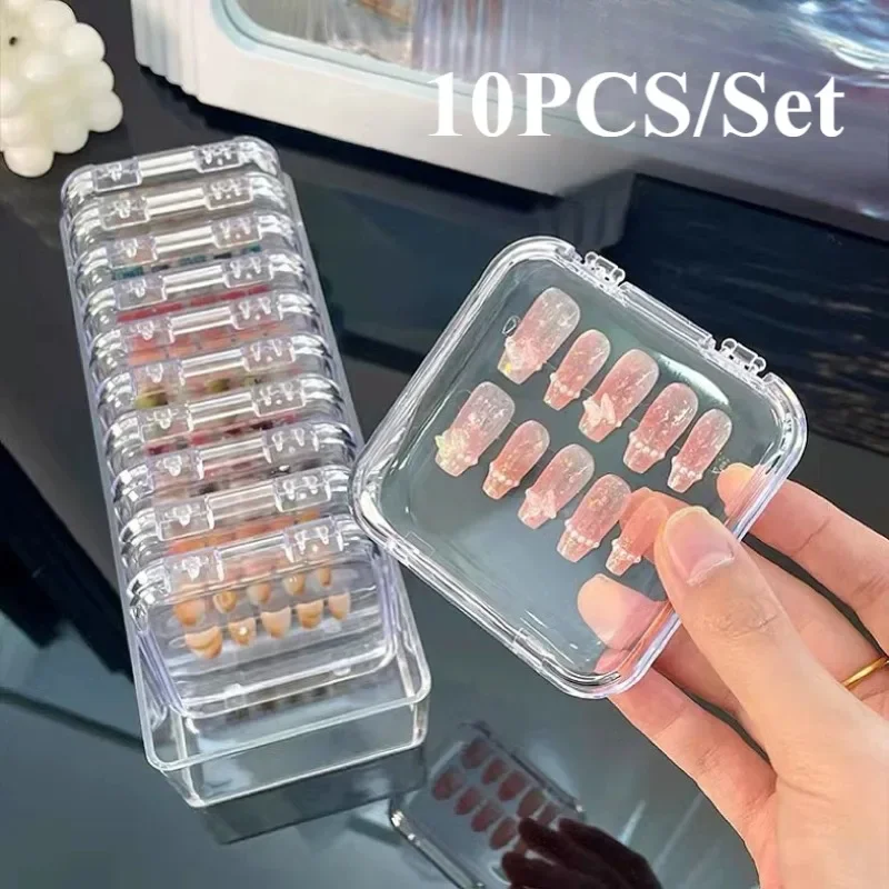 10Pcs Clear Acrylic Press On Nail Storage Boxes with Adhesive Stickers Portable Organizer for Nail Art & Jewelry - view 4