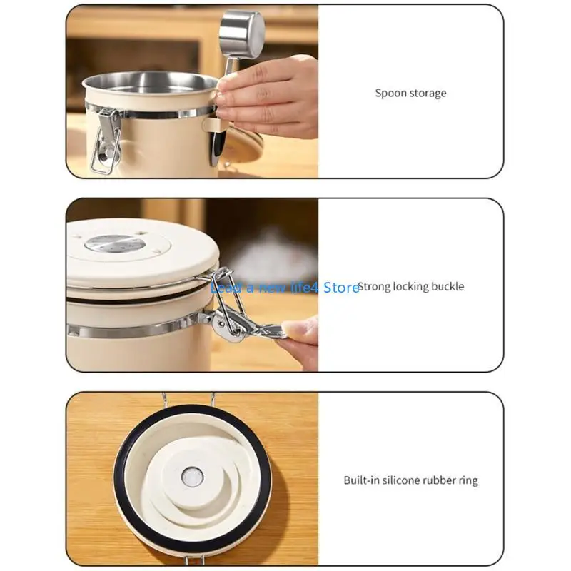 Y55E Coffee Canister Airtights Stainless Steel Container for Coffee Bean 1800ml Teas & Coffee Storage Jar with co2 Valves