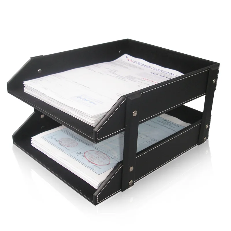 

High-grade Leather Double-layer A4 File Rack Data Rack Office Desktop File Tray Storage Rack Business Creative File Holder