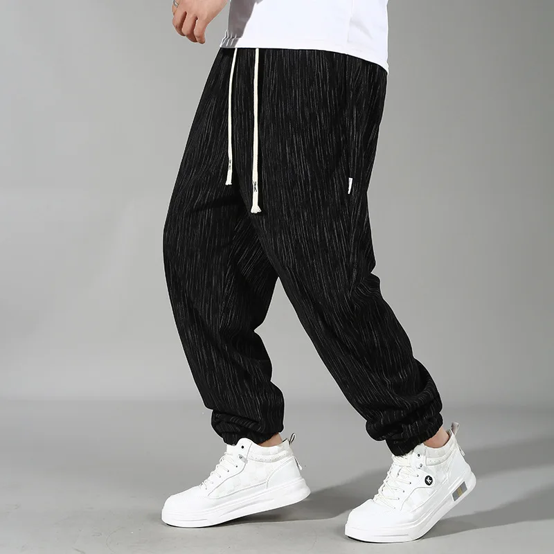 Male Large Size Loose Stretch Cool Oversized 12XL Big Plus Clothing  Ice Silk Summer Men's Jogger Pants Elastic Waist Sweatpant