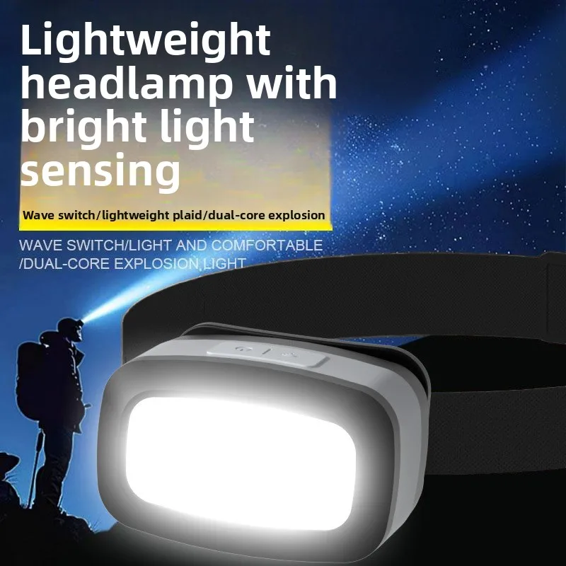 Strong Light Headlight LED Waterproof Charging Head-mounted Fishing Light Outdoor Camping Dual Light Source Induction