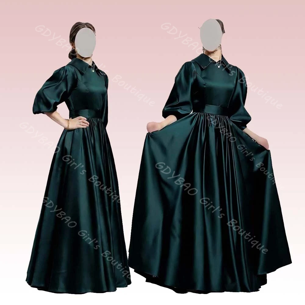 

Элегантное женское атласное платье для матери невесты на свадьбу, с воротником-рубашкой, рукавом 3/4, вечернее, формальное, на заказ, для торжеств