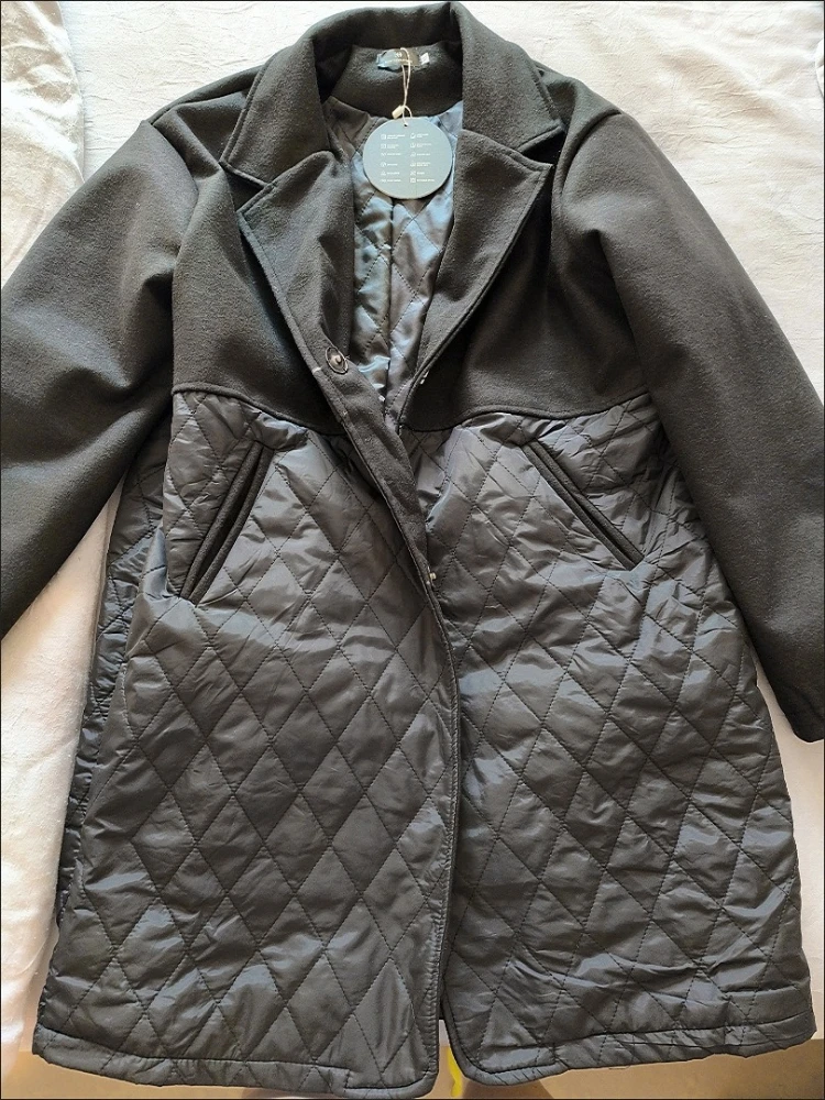 

Шерстяная ткань в стиле пэчворк, хлопковое пальто в европейском стиле, зимнее ретро, средней длины, женская свободная толстая теплая верхняя одежда с длинными рукавами