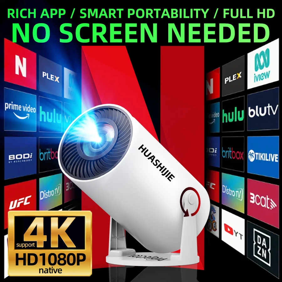 

Смарт-проектор Android HD 1080P с Wi-Fi, поддержкой 4K, встроенными динамиками для домашнего кинотеатра – идеальный подарок на Рождество и День святого Валентина