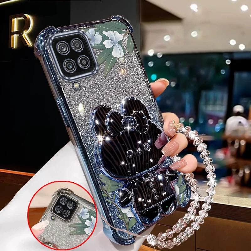 

A 12 White magnolia Plating Bracelet Holder Phone Case For Samsung A12 A12S A22 A15 A13 M13 M12 M02 A04 A03S A02S A02 F12 Cover