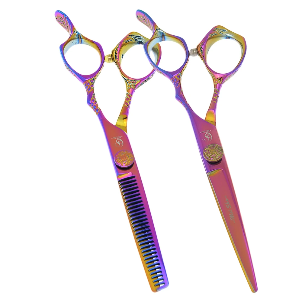 

Набор парикмахерских ножниц 6.0" с рукояткой в виде дракона, филировочные ножницы, японская сталь, для стрижки и филировки волос, с расческой, для салонов красоты A0078A