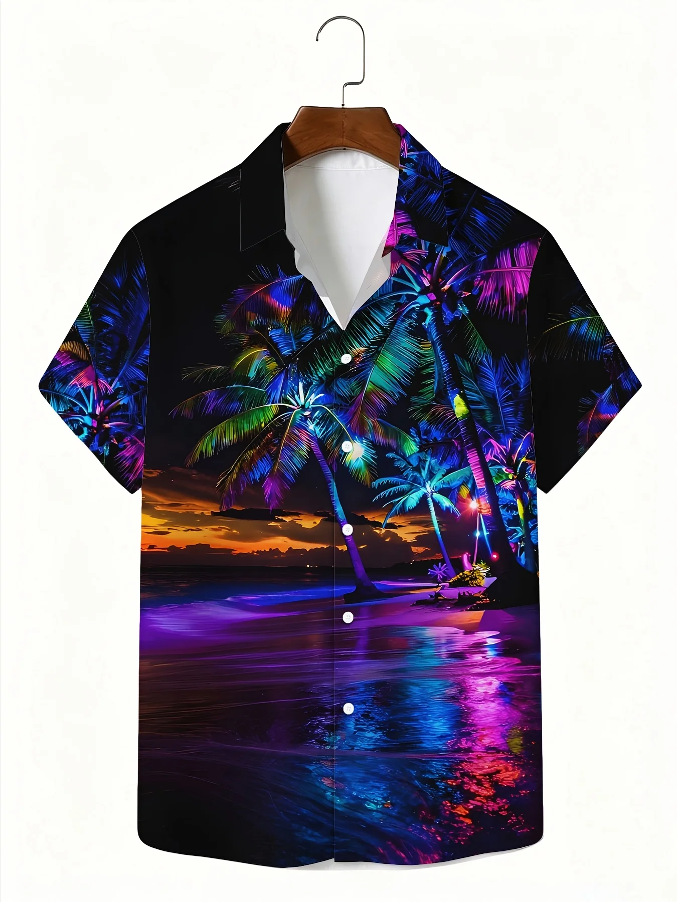 Men's Hawaiian Short Sleeve Shirt Vintage Colorful Tropical Beach Palm Print Turn Down Collar Casual Symmer Top Mens Clothing