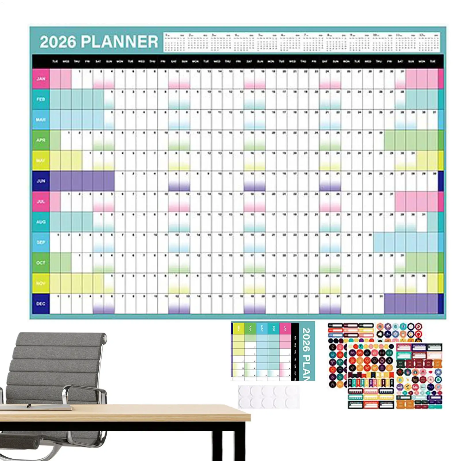 

2026 Year Wall Calendar, Wall Poster Calendar - Flexible Excellent Year Planner Wall Calendar 365 Days Wall Calendar for School