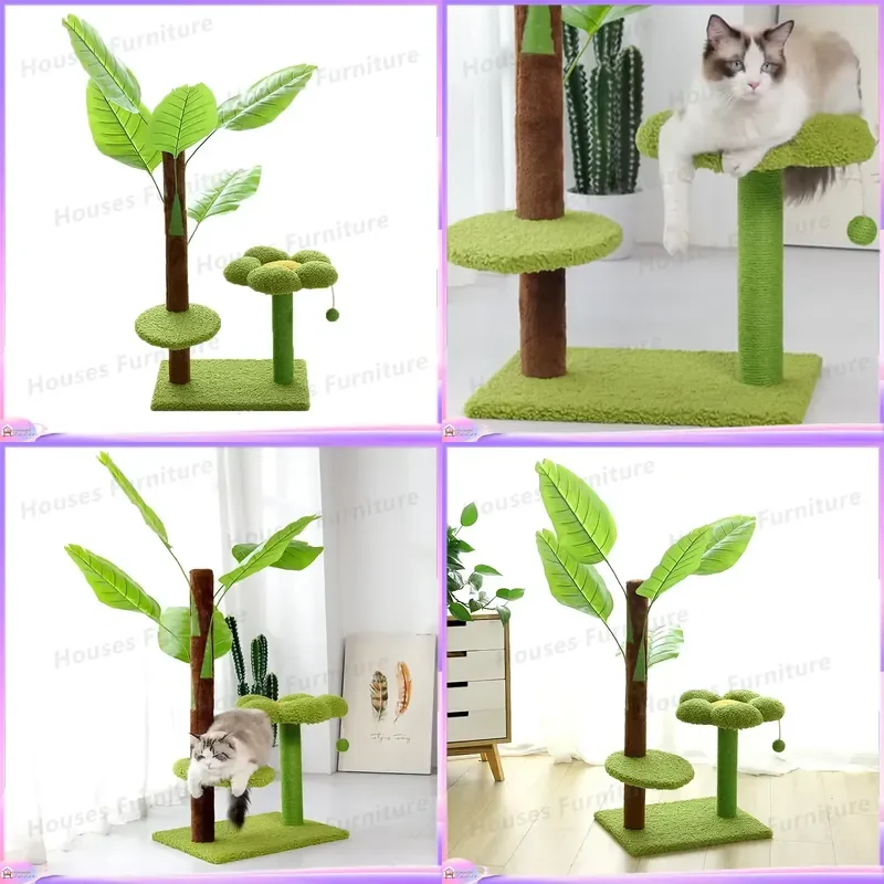 Wooden Cat Tree with Scratching Posts Hammock Condo Tower for Large Cats Indoor Climbing Furniture Multi-Level Activity