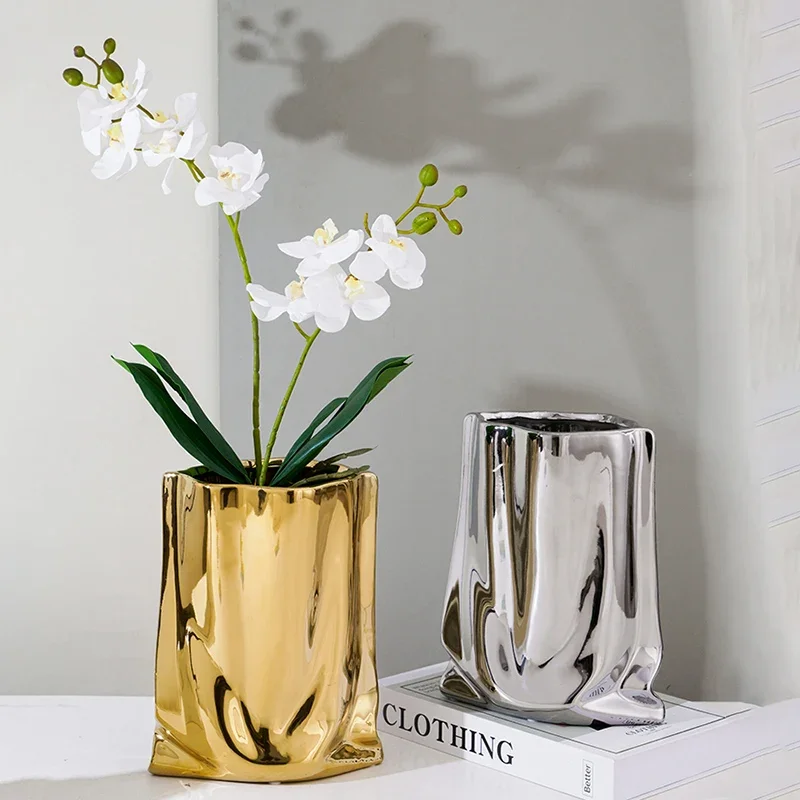 

Декор Nordic Light Luxury Vase Silver Ceramic Vases Living Room Ornament Home Decor Flower Pot Decoration Accessories Terrarium