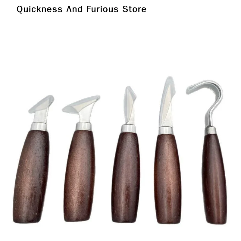 【T】5pc Wood Carving Tools Set Oak Handle Curved Knife For Arts Crafts Tools For Hand Carving Wood  Portable Natural Wood Color