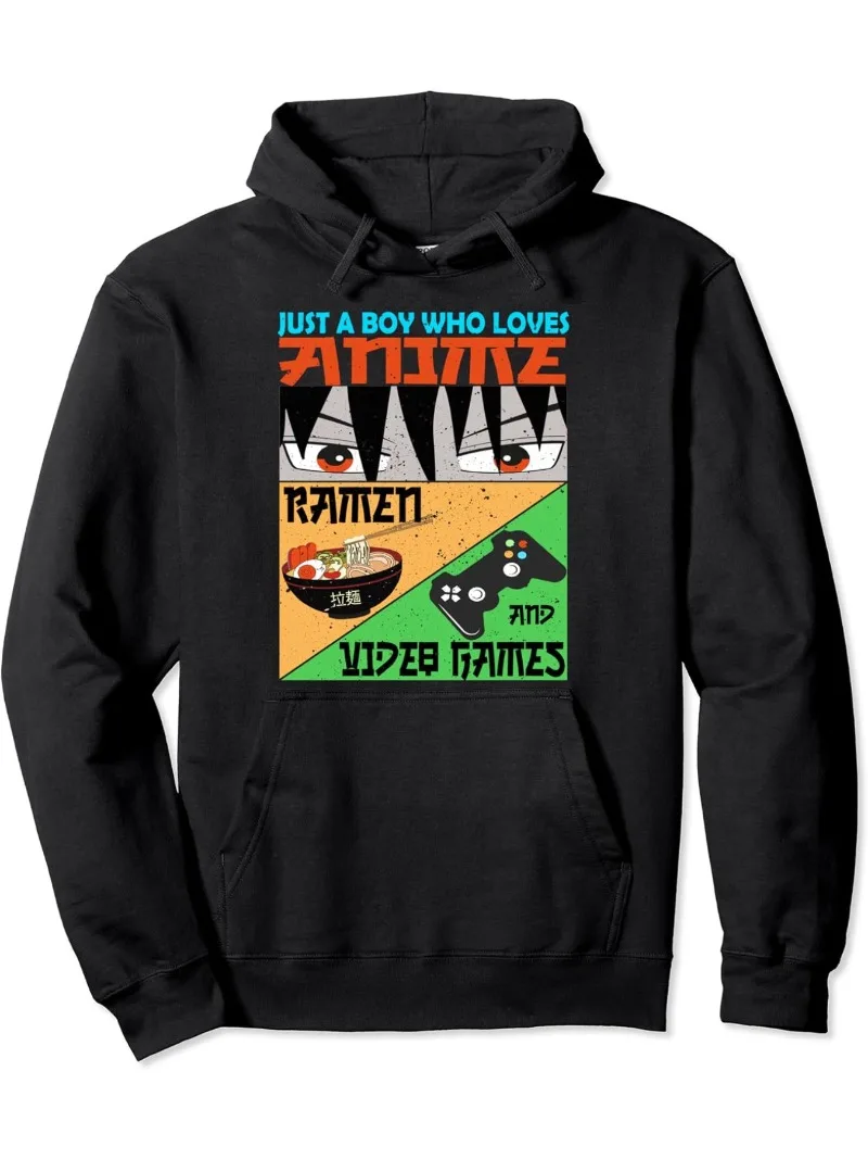 

Male Hoodies Ramen and Video Games Autumn Winter Casual Loose Print Pullover Fashion Pocket Men Sweatshirts Cartoon Clothing